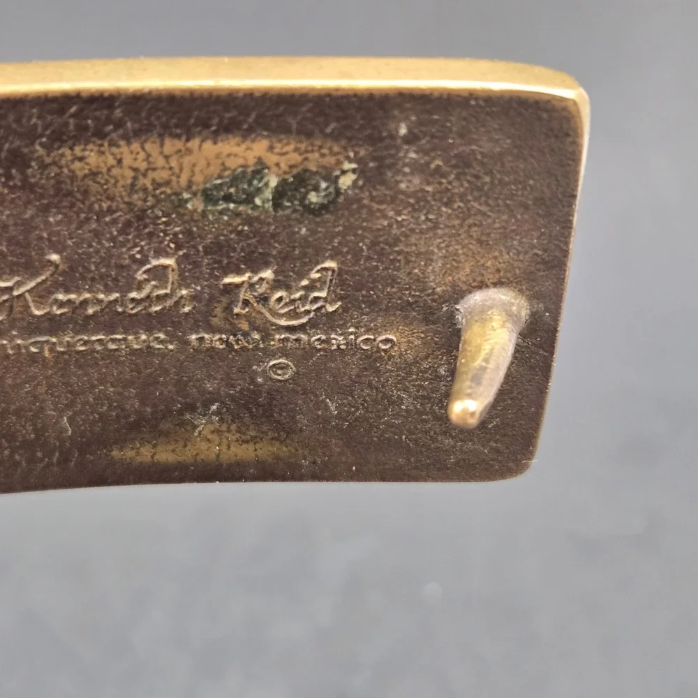 Kenneth Reid Albuquerque Brass Wood Mountain Inlay Leather Belt Vintage Brown